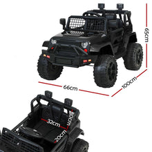 Kids Ride on Electric Car with Remote Control | Jeep Inspired Black from kidscarz.com.au, we sell affordable ride on toys, free shipping Australia wide, Load image into Gallery viewer, Electric Kids Ride On with Remote Control,  Black Jeep Inspiredl, Jeep Inspired | Black dimensions
