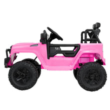 Kids Ride On Electric Car with Remote Control | Jeep Wrangler Inspired Pink from kidscarz.com.au, we sell affordable ride on toys, free shipping Australia wide, Load image into Gallery viewer, Kids Ride On Electric Car with Remote Control | Jeep Wrangler Inspired | Pink side
