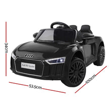 kidscarz.com.au, buy Audi R8 Toy Car with Remote Control - Audi Spyder Licensed Black, electric toy cars and more, affordable Ride ons in Australia Audi Toy Cars with Remote Control Licensed Audi R8 Spyder Black | Electric Audi Cars for Kids from kidscarz.com.au, we sell affordable ride on toys, free shipping Australia wide, Load image into Gallery viewer, Audi Toy Car | Kids Ride On Electric Car with Remote Control | Licensed Audi R8 | Black dimensions