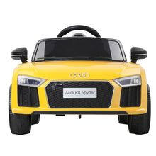 Licensed Audi R8 Kids Electric Car with Remote Control, Yellow 12 Volt Ride on Toy for Children from kidscarz.com.au, we sell affordable ride on toys, free shipping Australia wide, Load image into Gallery viewer, Kids Ride On Electric Car with Remote Control | Licensed Audi R8 | Yellow front
