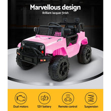 Kids Ride On Electric Car with Remote Control | Jeep Wrangler Inspired Pink from kidscarz.com.au, we sell affordable ride on toys, free shipping Australia wide, Load image into Gallery viewer, Kids Ride On Electric Car with Remote Control | Jeep Wrangler Inspired | Pink features
