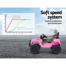 Kids Ride On Electric Car with Remote Control | Jeep Wrangler Inspired Pink from kidscarz.com.au, we sell affordable ride on toys, free shipping Australia wide, Load image into Gallery viewer, Kids Ride On Electric Car with Remote Control | Jeep Wrangler Inspired | Pink safer
