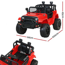 Kids Ride On Electric Car with Remote Control | Jeep Wrangler Inspired Red from kidscarz.com.au, we sell affordable ride on toys, free shipping Australia wide, Load image into Gallery viewer, Kids Ride On Electric Car with Remote Control | Jeep Inspired | Red dimensions
