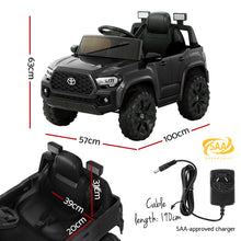 Black Licensed Toyota Tacoma Ride on Toy Car - 12V Kids Electric Car with Remote Control from kidscarz.com.au, we sell affordable ride on toys, free shipping Australia wide, Load image into Gallery viewer, Dimensions of an Officially Licensed Toyota Tacoma Ride on Toy, Black Off Road Jeep for Australia, 12V Battery Operated Electric Kids Ride On Toy Car with Remote Control.
