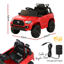 Red Licensed Toyota Tacoma Ride on Toy with Remote Control from kidscarz.com.au, we sell affordable ride on toys, free shipping Australia wide, Load image into Gallery viewer, Dimentions of an Officially Licensed Toyota Tacoma Ride on Toy, Red Off Road Jeep for Australia, 12V battery operated Electric Kids Ride On Toy Car with Remote Control.
