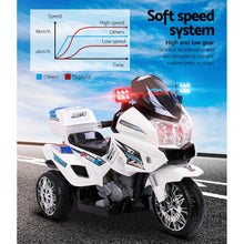 Electric Kids Ride On 12V Electric Motorbike, Police Inspired Motorcycle | White from kidscarz.com.au, we sell affordable ride on toys, free shipping Australia wide, Load image into Gallery viewer, Electric Kids Ride On 12V Electric Motorbike, Police Inspired Motorcycle | White

