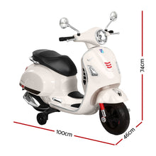 Kids Ride On Car Motorcycle Motorbike VESPA Licensed Scooter Electric Toys White from kidscarz.com.au, we sell affordable ride on toys, free shipping Australia wide, Load image into Gallery viewer, Kids Ride On Car Motorcycle Motorbike VESPA Licensed Scooter Electric Toys White
