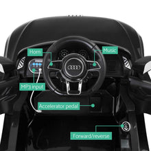 Audi Toy Cars with Remote Control Licensed Audi R8 Spyder Black | Electric Audi Cars for Kids from kidscarz.com.au, we sell affordable ride on toys, free shipping Australia wide, Load image into Gallery viewer, Audi Toy Car | Kids Ride On Electric Car with Remote Control | Licensed Audi R8 | Black dashboard
