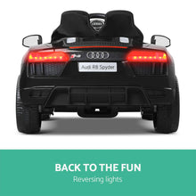 Audi Toy Cars with Remote Control Licensed Audi R8 Spyder Black | Electric Audi Cars for Kids from kidscarz.com.au, we sell affordable ride on toys, free shipping Australia wide, Load image into Gallery viewer, 2 seater Audi Toy Car Australia | Kids Ride On Electric Car with Remote Control | Licensed Audi R8 | Black back
