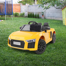 Licensed Audi R8 Kids Electric Car with Remote Control, Yellow 12 Volt Ride on Toy for Children from kidscarz.com.au, we sell affordable ride on toys, free shipping Australia wide, Load image into Gallery viewer, Kids Ride On Electric Car with Remote Control | Licensed Audi R8 | Yellow view
