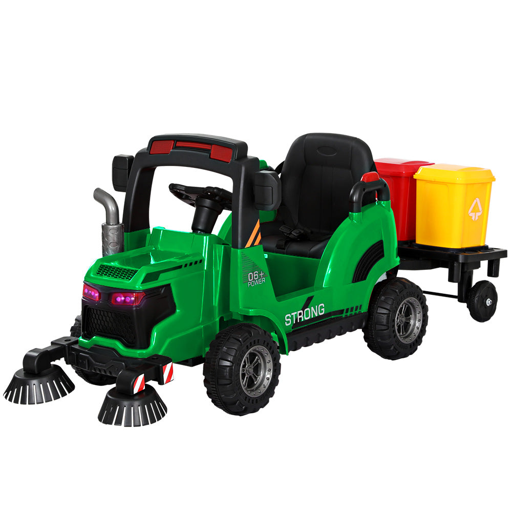www.kidscarz.com.au, electric toy car, affordable Ride ons in Australia, Rigo Kids Ride On Car Street Sweeper Truck w/Rotating Brushes Garbage Cans Green