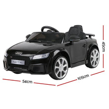 Kids Ride On Electric Car with Remote Control | Licensed Audi TT RS Roadster | Black from kidscarz.com.au, we sell affordable ride on toys, free shipping Australia wide, Load image into Gallery viewer, Kids Ride On Electric Car with Remote Control | Licensed Audi TT RS Roadster | Black dimensions
