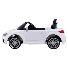 Kids Ride On Electric Car with Remote Control | Licensed Audi TT RS Roadster | White from kidscarz.com.au, we sell affordable ride on toys, free shipping Australia wide, Load image into Gallery viewer, Kids Ride On Electric Car with Remote Control | Licensed Audi TT RS Roadster | White side
