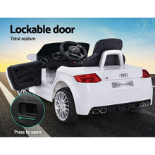 Kids Ride On Electric Car with Remote Control | Licensed Audi TT RS Roadster | White from kidscarz.com.au, we sell affordable ride on toys, free shipping Australia wide, Load image into Gallery viewer, Kids Ride On Electric Car with Remote Control | Licensed Audi TT RS Roadster | White door

