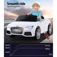 Kids Ride On Electric Car with Remote Control | Licensed Audi TT RS Roadster | White from kidscarz.com.au, we sell affordable ride on toys, free shipping Australia wide, Load image into Gallery viewer, Kids Ride On Electric Car with Remote Control | Licensed Audi TT RS Roadster | White smooth
