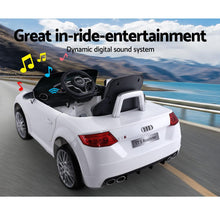 Kids Ride On Electric Car with Remote Control | Licensed Audi TT RS Roadster | White from kidscarz.com.au, we sell affordable ride on toys, free shipping Australia wide, Load image into Gallery viewer, Kids Ride On Electric Car with Remote Control | Licensed Audi TT RS Roadster | White music
