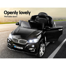 Black BMW X5 toy car Inspired Kids Ride On Electric Car with Remote Control from kidscarz.com.au, we sell affordable ride on toys, free shipping Australia wide, Load image into Gallery viewer, Kids Ride On Electric Car with Remote Control | BMW X5 Inspired | Black open doors
