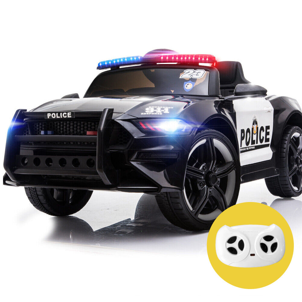 www.kidscarz.com.au, electric toy car, affordable Ride ons in Australia, ROVO KIDS Ride-On Car Mustang Children Police Patrol Electric Toy w/ Remote Control Black/White