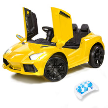 ROVO KIDS Lamborghini Inspired Ride-On Car, Remote Control, Battery Charger, Yellow from kidscarz.com.au, we sell affordable ride on toys, free shipping Australia wide, Load image into Gallery viewer, ROVO KIDS Lamborghini Inspired Ride-On Car, Remote Control, Battery Charger, Yellow
