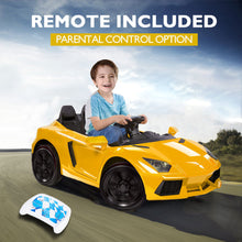 ROVO KIDS Lamborghini Inspired Ride-On Car, Remote Control, Battery Charger, Yellow from kidscarz.com.au, we sell affordable ride on toys, free shipping Australia wide, Load image into Gallery viewer, ROVO KIDS Lamborghini Inspired Ride-On Car, Remote Control, Battery Charger, Yellow

