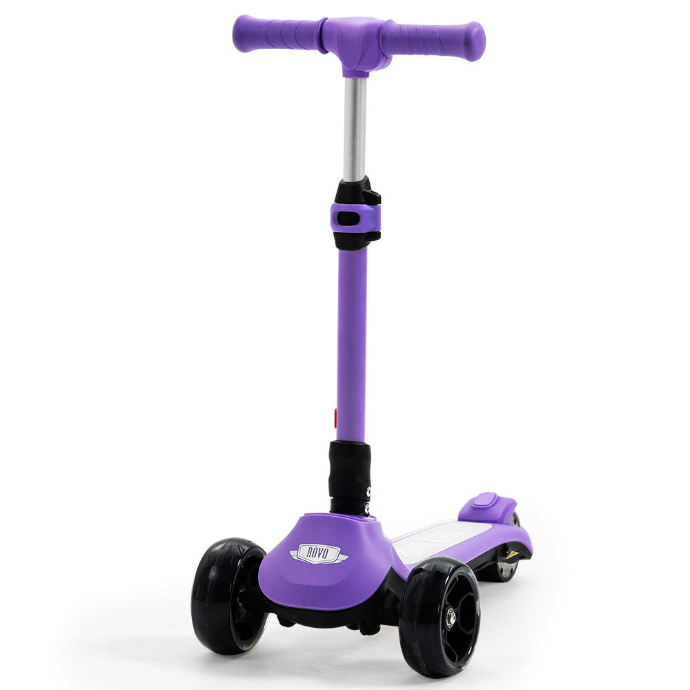 www.kidscarz.com.au, electric toy car, affordable Ride ons in Australia, ROVO KIDS 3-Wheel Electric Scooter, Ages 3-8, Adjustable Height, Folding, Lithium Battery, Purple