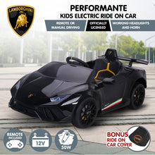 Kahuna Lamborghini Performante Kids Electric Ride On Car Remote Control - Black from kidscarz.com.au, we sell affordable ride on toys, free shipping Australia wide, Load image into Gallery viewer, Kahuna Lamborghini Performante Kids Electric Ride On Car Remote Control - Black
