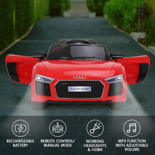 Kahuna R8 Spyder Audi Licensed Kids Electric Ride On Car Remote Control - Red from kidscarz.com.au, we sell affordable ride on toys, free shipping Australia wide, Load image into Gallery viewer, Kahuna R8 Spyder Audi Licensed Kids Electric Ride On Car Remote Control - Red
