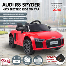 Kahuna R8 Spyder Audi Licensed Kids Electric Ride On Car Remote Control - Red from kidscarz.com.au, we sell affordable ride on toys, free shipping Australia wide, Load image into Gallery viewer, Kahuna R8 Spyder Audi Licensed Kids Electric Ride On Car Remote Control - Red
